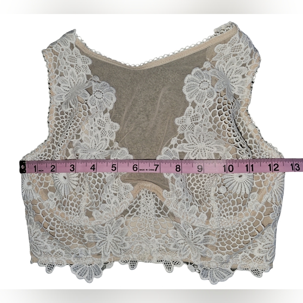 Victorias Secret Dream Angels Lace Mesh Long Line Bra Neutral Floral Boho Sz 32D - Picture 7 of 16